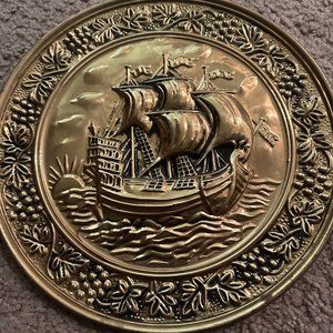 Vintage Brass Ship Plate